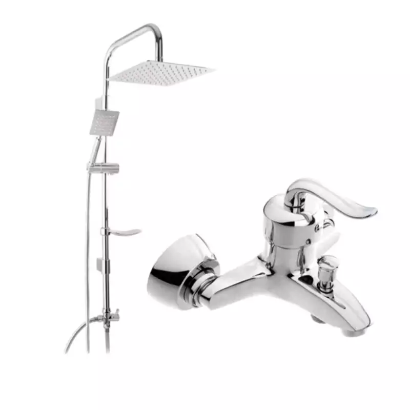 ست شیر دوش قاجاری کروم با علم دوش دوکاره مربع استیل